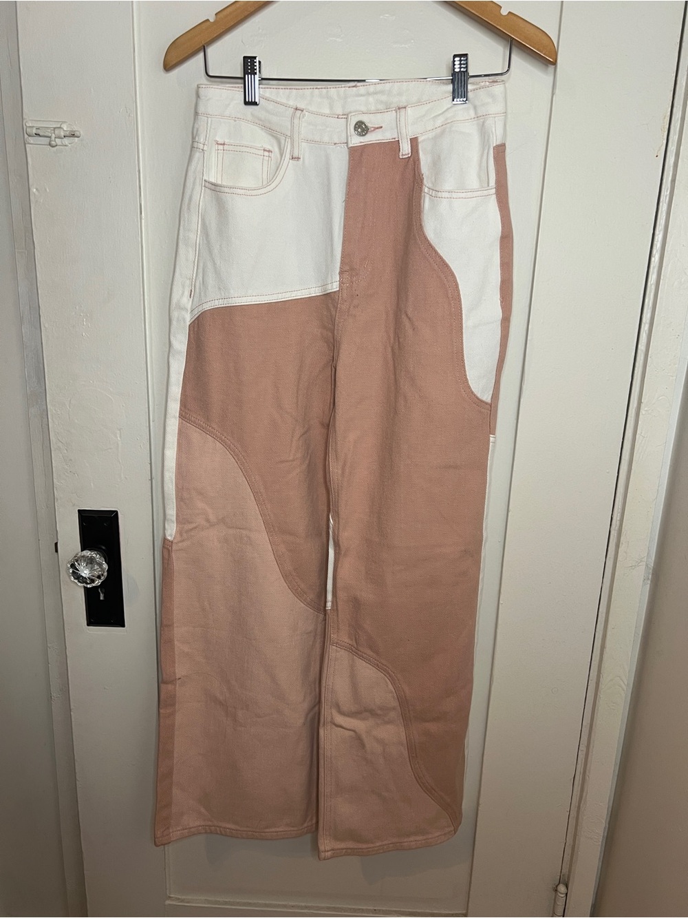 Cider Two-Tone White and Dusty Pink Straight Leg Jeans